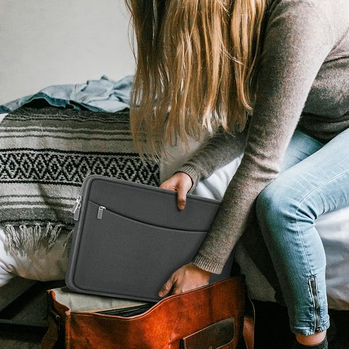 Laptop Sleeve Case 14 inch, Shockproof Protective Laptop Cover Carrying Computer Bag with Accessory Pocket Portable Computer Case for 14" MacBook, HP, Dell, Lenovo, Acer, Grey