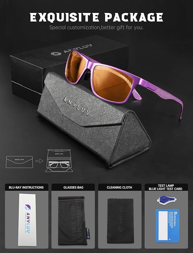 ANYLUV Carbon Fiber Reading Glasses for Men Women, Blue Light Blocking Computer Readers, Anti Glare Spring Hinge