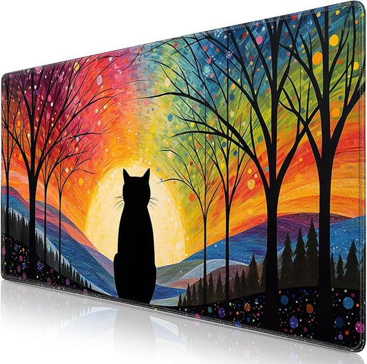 Canjoy Cute Black Cats Anime Mouse pad, 31.5x15.7inch Kawaii Computer Keyboard Mat Extended Large Gaming Mouse Pad with Non-Slip Rubber Base
