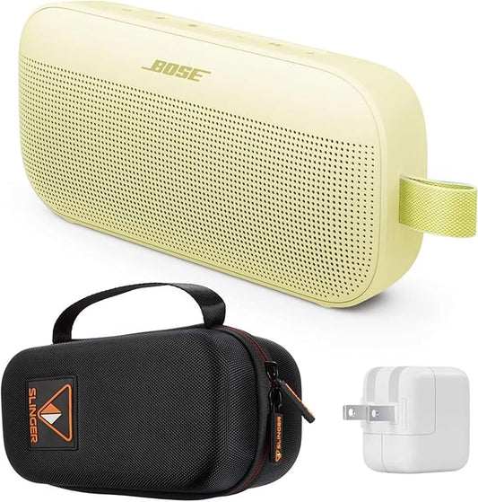 Bose NEW SoundLink Flex Portable Bluetooth Speaker (2nd Gen), Outdoor Speaker with Hi-Fi Audio, Up to 12 Hours Battery, Waterproof and Dustproof, + Slinger Hard Travel Case & USB Plug (Citrus Yellow)