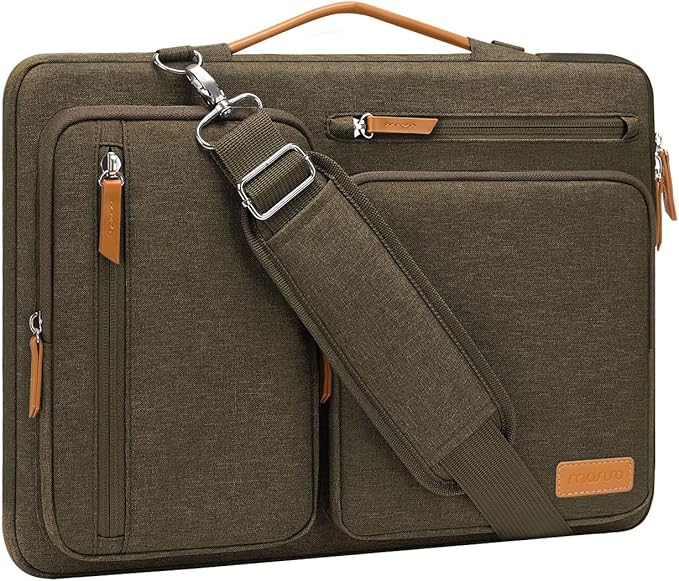 MOSISO 360 Protective Laptop Shoulder Bag,13-13.3 inch Computer Bag Compatible with MacBook Pro 14, HP, Dell, Lenovo, Asus Notebook,Side Open Messenger Bag with 4 Zipper Pockets&Handle, Carob Brown