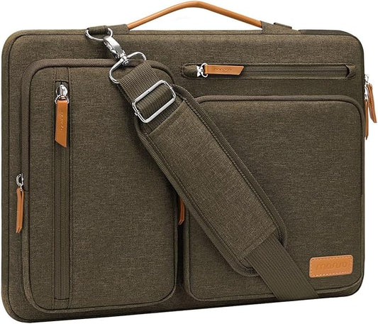 MOSISO 360 Protective Laptop Shoulder Bag,15 inch Computer Bag Compatible with MacBook Air 15 inch M5 M4 M3 M2/Pro 15, Dell XPS Plus,Side Open Messenger Bag with 4 Zipper Pockets&Handle, Carob Brown