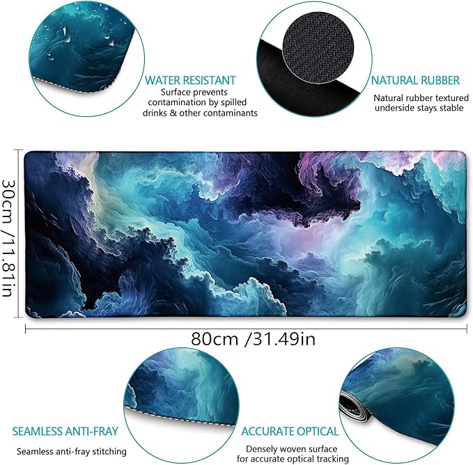 Galaxy Mouse Pad Large Desk Mat, Extra Large Gaming Computer Mousepad with Stitched Edges Non-Slip, Keyboard Mouse Pad for Desktop Cute Aesthetics Home Office Desk Accessories 31.5in