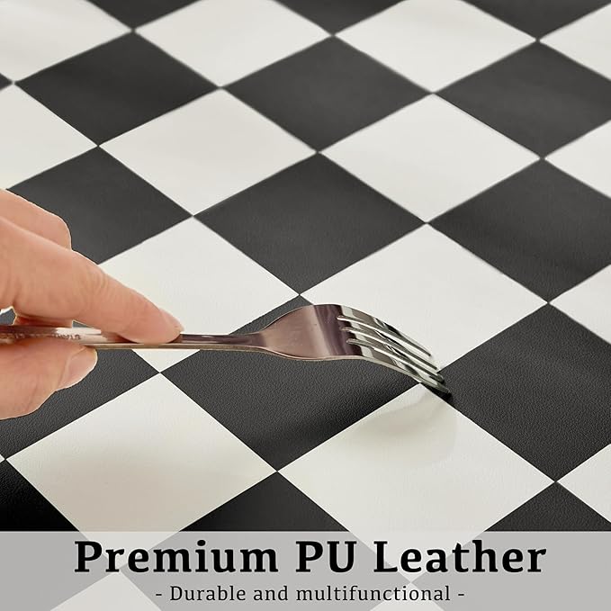 Checkered Desk Mat, Large Cute Aesthetic Retro PU Leather Computer Laptop Desk Mat, Non-Slip Waterproof Mouse Keyboard Pad, Desk Writing Mat for Work/Home (Black, 23.6" x 13.7")