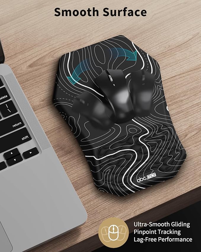 Ergonomic Mouse Pad Wrist Rest Support, Massage Design Surface for Carpal Tunnel Pain Relief, Memory Foam, Non-Slip PU Base for Computer Desk, Topographic Contour