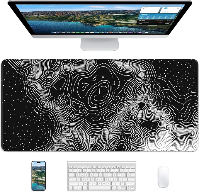 XL Gaming Mouse Pad, 31.5x15.7'' Large Desk Mat with Anti-Slip Rubber Base & Stitched Edges for Gaming, Office, Home - Linear Map