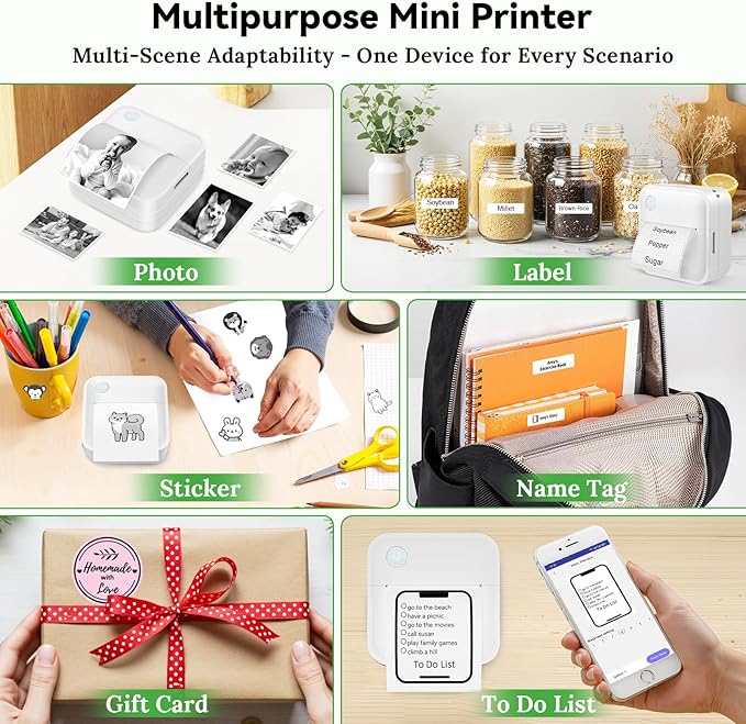 Label Maker Machine with Tape - Mini Sticker Printer Bluetooth Label Printer for Home Office Organization, Portable Thermal Sticker Maker Print Pod with Multiple Templates for Phone(White)