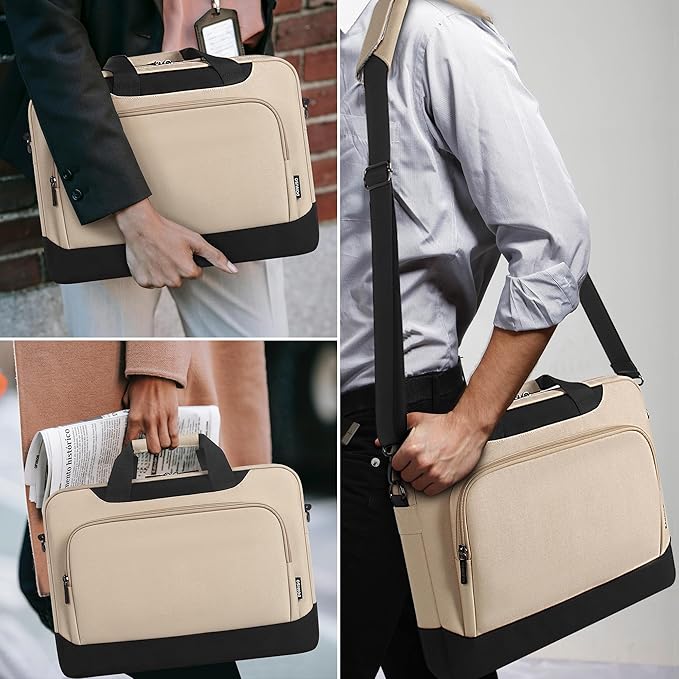 DOMISO 17-17.3 Inch Laptop Bag Large Capacity Laptop Shoulder Bag for Dell XPS/HP Pavilion 17/Lenovo Chromebook 317, Beige