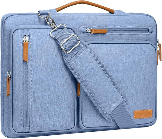 MOSISO 360 Protective Laptop Shoulder Bag,15-15.6 inch Computer Bags Compatible with MacBook Pro 16 inch, HP, Dell, Lenovo, Asus Notebook,Side Open Messenger Bag with 4 Zipper Pockets, Sky Blue