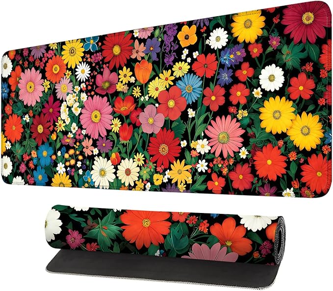 Mouse Pad, Large Anti-Slip with Stitched Edges Desk Mat Desktop Laptop Computer Desk Keyboard Mat,Table Protector Blotter Mat (Flower, 31.5" x 11.8")