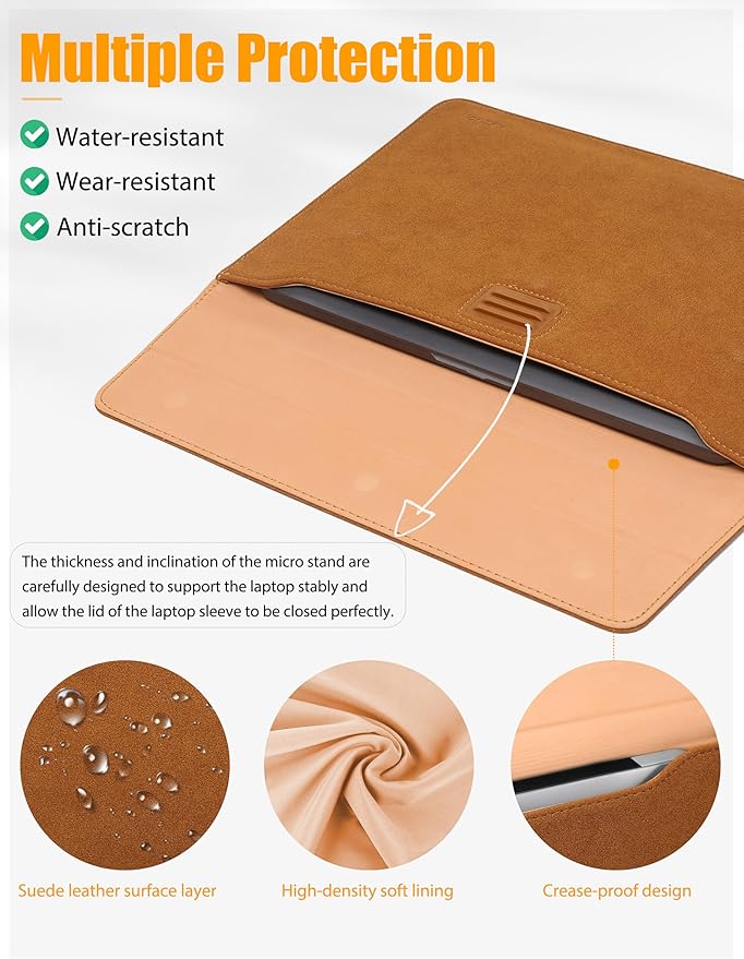 HYZUO 13.3-14 Inch Laptop Sleeve Case Bag with Adjustable Stand for MacBook Pro 14 M5/M4/M3/M2/M1 Pro/Max A3426 A3427 2026-2021, MacBook Air/Pro 13.3, 13.8-13.5 Surface Laptop, Brown