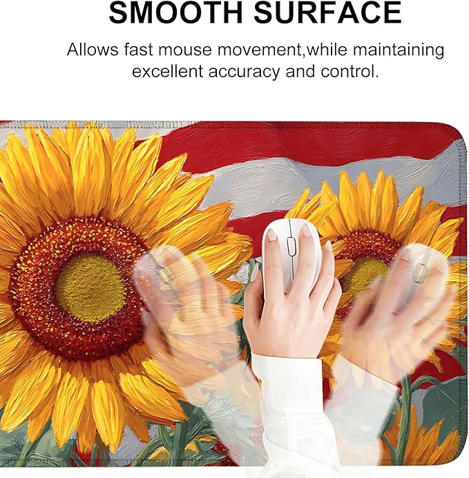 Mouse Pad, Large Anti-Slip with Stitched Edges Desk Mat Desktop Laptop Computer Desk Keyboard Mat,Table Protector Blotter Mat (Sunflower, 31.5" x 11.8")