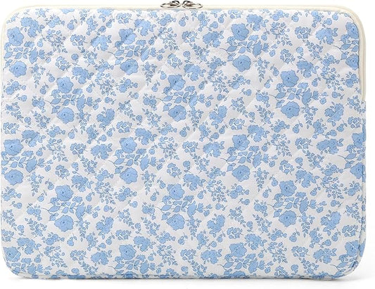 Puffy Laptop Sleeve 13-15.6 Inch Cute Quilted Laptop Protective Case Padded Floral Computer Sleeve for MacBook (B-Blue, 11 Inch)