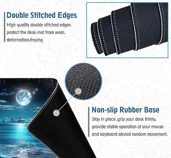 Moon Illuminating The Clear Blue Ocean Design Large Mouse pad,Large Extended Gaming Mouse Pad with Stitched Edges,Non-Slip Natural Rubber Base,Waterproof Computer Mouse Pad Keyboard Mat