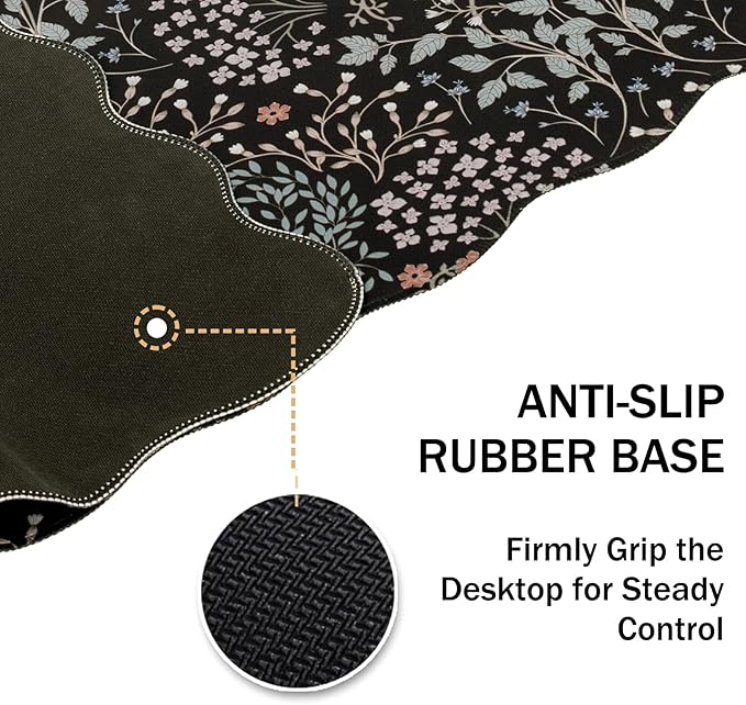 L-SPOUTTO Botanical Mouse Pad,Black Desk Mat XXL Large Scalloped Gaming Mousepad,35.4x15.12in Non-Slip Base Keyboard Pad Waterproof Desktop Mat for Laptop Computer Game Home Office-Seamless Plants