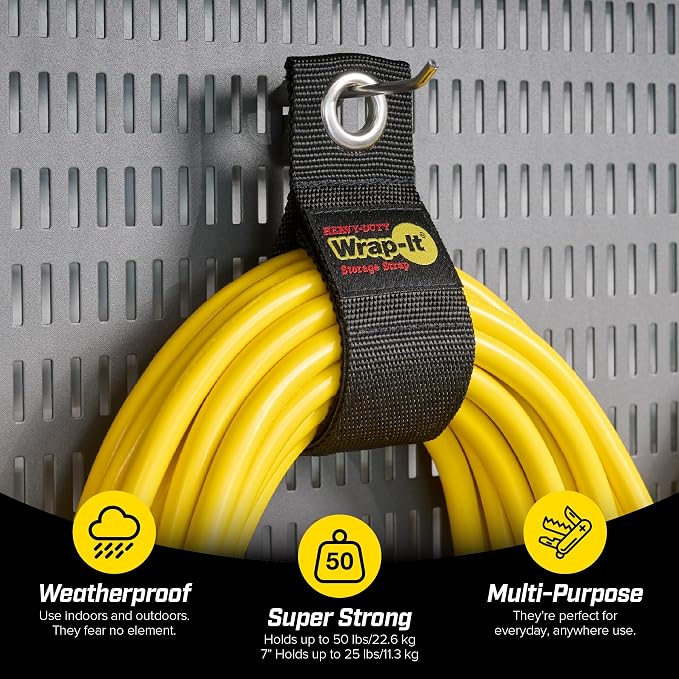 Heavy-Duty Wrap-It Storage Straps, Assorted 9 Pack - Hook and Loop Extension Cord Organizer Hanger, Cord Wrap Keeper, Cable Straps for Cords, Hoses, Rope, RV, Boat and Garage Storage and Organization - Image 2