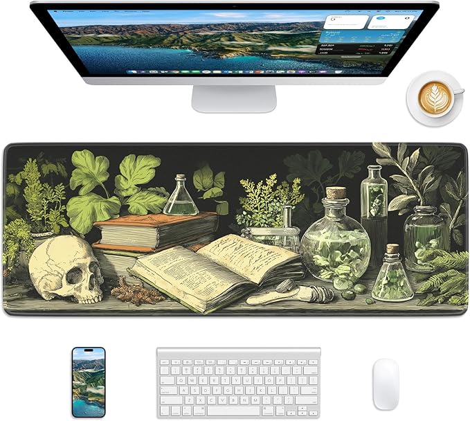 Skull Mouse Pad, 31.5 x 11.8 Large Desk Mat with Stitched Edges & Non-Slip Base, Mousepad for Office, Home, Work, Cool Skull