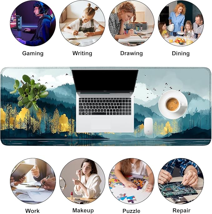 Mouse Pad, Large Anti-Slip with Stitched Edges Desk Mat Desktop Laptop Computer Desk Keyboard Mat,Table Protector Blotter Mat (Lake, 31.5" x 11.8")