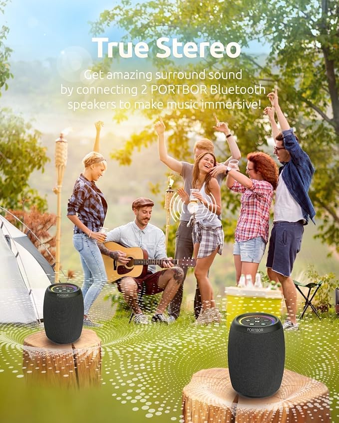 Bluetooth Speaker, Portable Wireless, Powerful Stereo Sound, IPX5 Waterproof, 15H Playtime, BT5.3, TWS Surround Pairing, Electronics Gadgets for Outdoor/Home/Party/Travel/Beach/Shower, Birthday Gifts