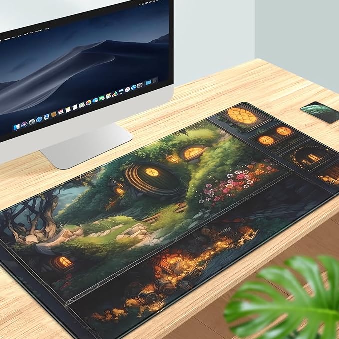 Cute Anime Large Gaming Mouse Pad Green Middle Earth Desk Mat Playmat Extended Mousepad XXL Desk Pad Computer Laptop Keyboard Pad Long Big Mouse Mat Office Decor Accessories 31.5x15.7 in