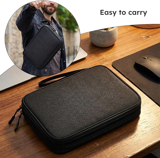 Large Electronics Travel Organizer Case, Electronic Accessories Carry Case Portable Waterproof Double Layers Storage Bag for Cord, Cable, Charger, USB, Power Bank, Earphone (Black, X-Large)