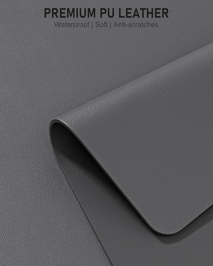 Desk Pad, 35.5" x 17" PU Leather Non-Slip Desk Mat Large Mouse Pad for Desktop, Waterproof Laptop Computer Writing Mat for Office, Home, Work, Gaming, Space Gray