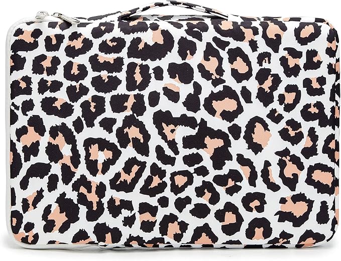 Kinmac 360deg Protective Water Resistant Laptop Case Bag Sleeve with Handle (Leopard-Pink, 13.5 inch-14 inch)