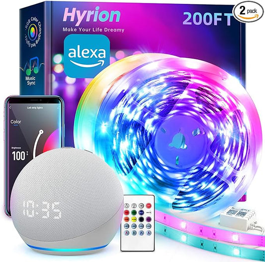 hyrion Smart LED Strip Lights 200ft WiFi, RGB Color Changing Lights Compatible with Alexa and Google Assistant, 16 Million Colors with App Control and Voice Control Led Lights for Bedroom, Room Decor