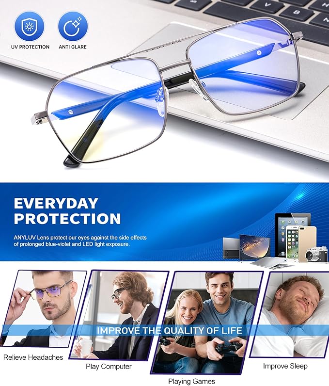 ANYLUV Blue Light Glasses Men/Women, Blue Light Blocking Glasses, Computer Screen Blocker Eyes Protection Glasses
