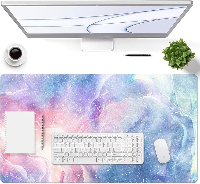 Large Desk Mat, Dual Side PU Leather Waterproof Mousepad Desk Pad, Desk Protector Writing Pads Desk Accessories for Office and Home (D-Starry Sky, 24''X14'')