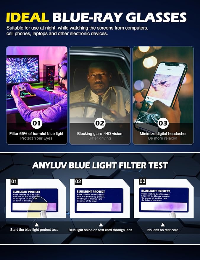 ANYLUV Blue Light Blocking Glasses Men Computer Gaming Glasses Lightweight Al-Mg Metal Anti Eyestrain Eye Protection