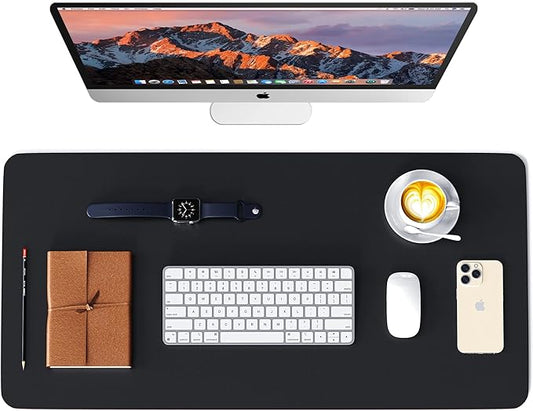 WAYBER Leather Desk Pad Protector, Waterproof Mouse Pad, PU Desk Mat, Office Desk Cover, Desk Writing Mat for Office/Home/Work/Cubicle (Black/Red) 23.6x13.7in