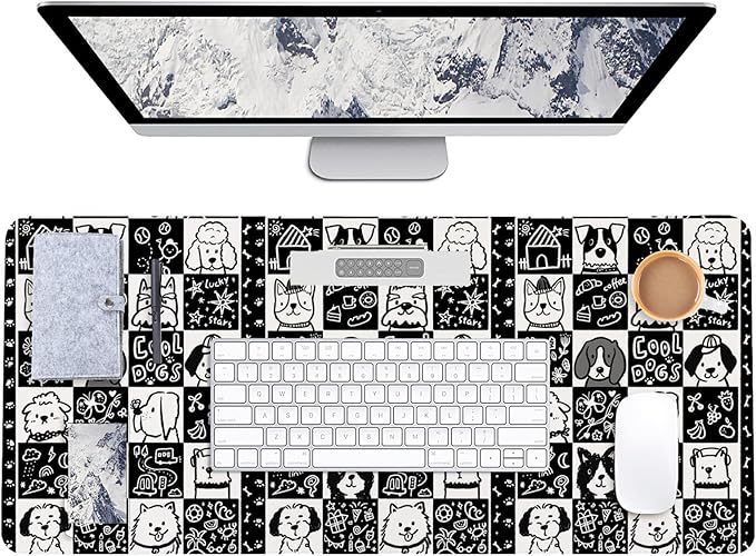 AUPET Leather Desk Pad Blotter Mat, Large Mouse Pad, Non-Slip Waterproof Desk Writing Pad Protector, Desk Decor for Office，Home，Gaming (Cool Dogs, 35.4X15.7 inch)