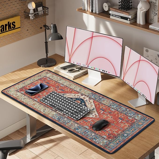 iLeadon Rug Mouse Pad,Large Computer Desk Cover Mat with Smooth Lycra Surface,Full Desk Mouse matt for Desktop,XXL Red Mousepad with Non-Slip Base,Keyboard Mats for Women Office,Home