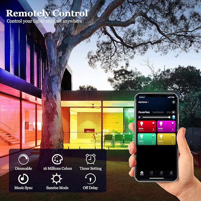 Smart Light Bulb, WiFi & Bluetooth 5.0, Works with Alexa Google Assistant, App Control, Color Changing LED Bulb,E26 800LM Dimmable RGB Lights, Smart Home Lighting, Dimmable, 1Pack