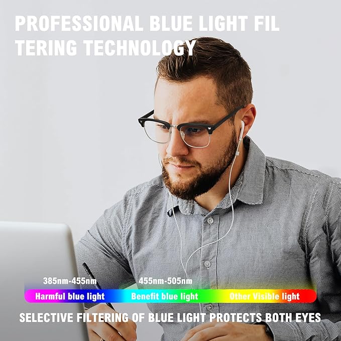 MEETSUN Blue Light Glasses Retro Half Frame Clear Lens - Anti-Eyestrain for Computer, Gaming & Phone Use | Women Men Fashion Glasses(Black Frame+Clear Frame/ 2 PACK)