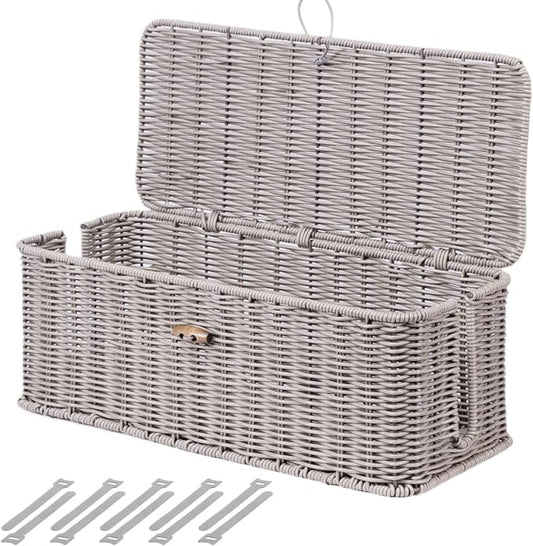 BROWNLILY Cable Management Box, Rattan Style Cord Organizer for Desk Cord Hider Outlet Covers Baby Proofing for Power Strip TV PC Router Charger Under Desk Storage with Lockable Lid and Cable Ties by Unknown