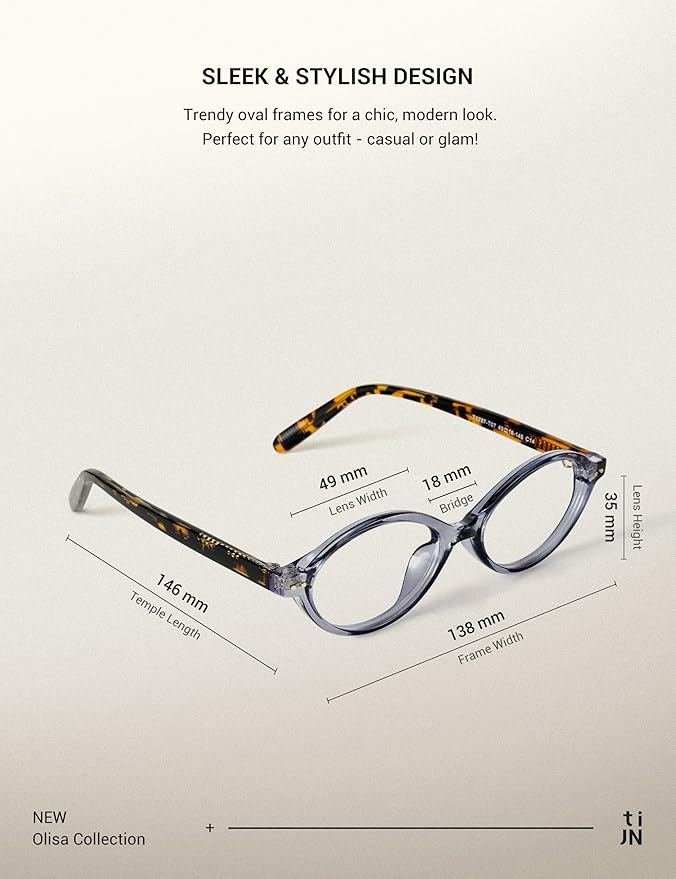 TIJN Olisa Blue Light Blocking Glasses for Women Men,Retro Oval Frame Bluelight Eyeglasses for Gaming/Computer/Screen