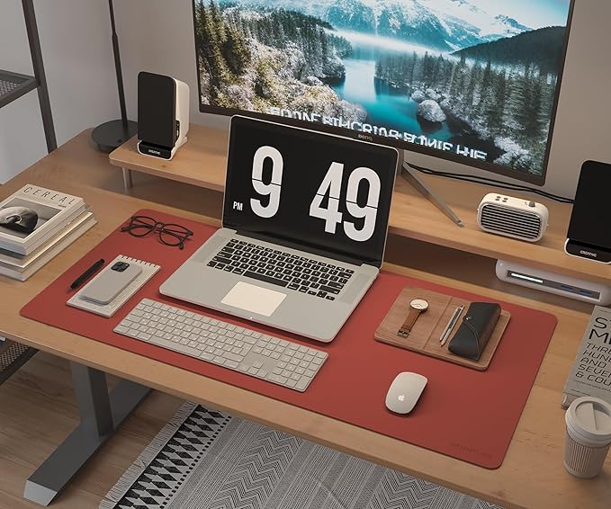 RENMTURE Dual-Sided Large Desk Pad, Faux Leather Natural Cork Mouse pad, Desk Accessories Protector, for Office and Home Work (Orange,36"x17")