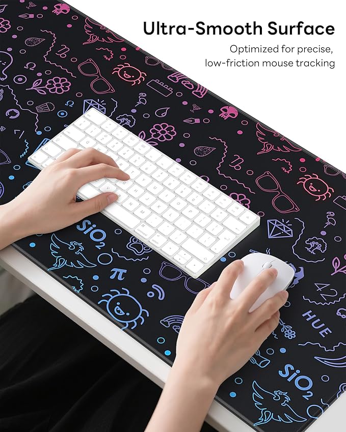 XL Gaming Mouse Pad, 31.5x15.7'' Large Desk Mat with Anti-Slip Rubber Base & Stitched Edges for Gaming, Office, Home - Cute Graffiti