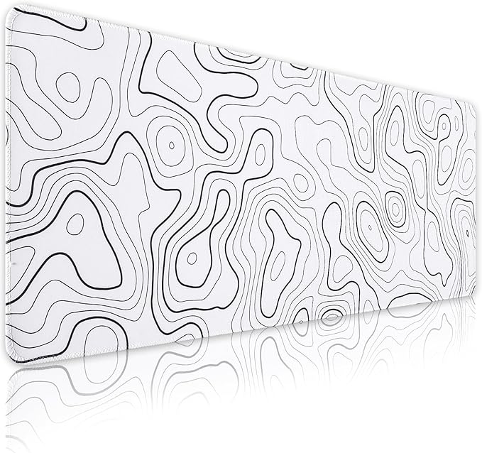 White Mouse Pad, 31.5" x 11.8" White Desk Mat Topographic Mouse Pad for Desktop, Large Gaming Mousepad with Stitched Edges, XL Long Mousepad Big with Rubber Base for Office Gaming Home