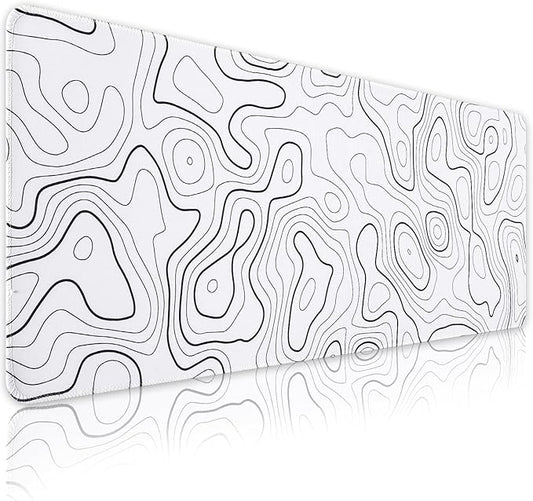White Mouse Pad, 31.5" x 11.8" White Desk Mat Topographic Mouse Pad for Desktop, Large Gaming Mousepad with Stitched Edges, XL Long Mousepad Big with Rubber Base for Office Gaming Home