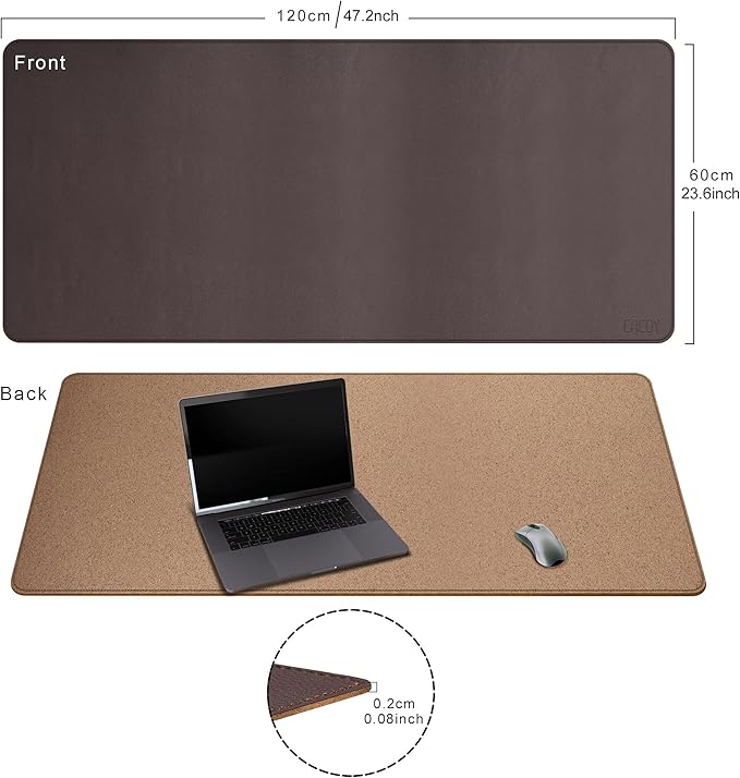 Cacoy Large Desk Mat 48" x 24" Leather Desk Pad Protector with Cork & PU Leather, Dual-Sided Office Desk Mat, Large Mouse Pad, Waterproof Desk Blotter Pad for Office and Home (Brown)