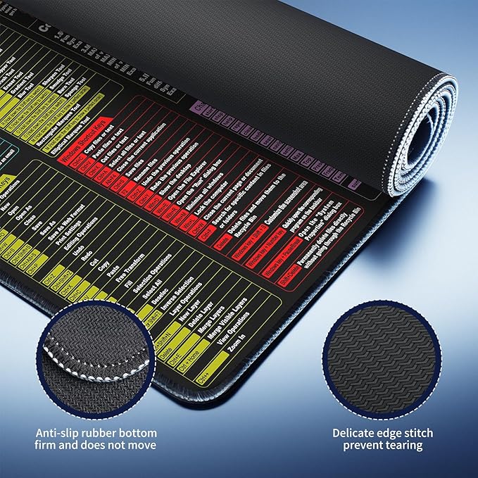 Waterproof Desk mat—Excel Cheat Sheet Desk pad—Contains 7 Common Office Software Shortcuts Such as Excel, Word, Chat GPT,etc—Large XL Gaming Mousepad|Office Keyboard pad|Excel Shortcuts Computer mat