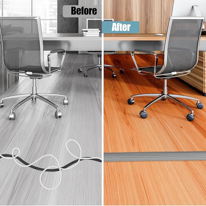 Floor Cord Cover Self Adhesive Cord Hider,10FT Cable Management, Extension Strip Protector for Wires, Prevent Cable Trips for Offices, Gyms, Exhibitions Cavity:0.39"(W) x 0.27"(H) Gray Wood - Image 5