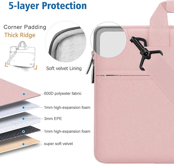 Hseok 17.3 Inch Laptop Shoulder Bag, Water-Resistant & Shockproof Protective Computer Case Compatible with 17.3 inch Dell Asus HP Lenovo Acer MSI Notebooks,Pink