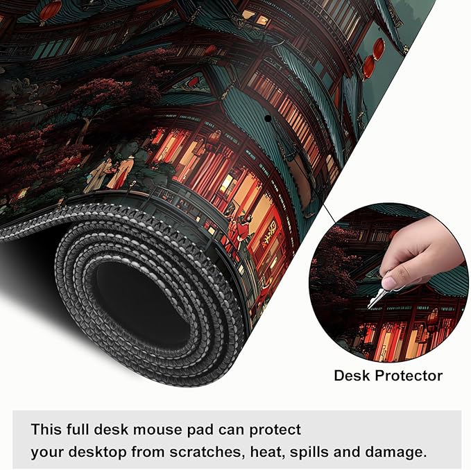 Mouse Pad, Large Anti-Slip with Stitched Edges Desk Mat Desktop Laptop Computer Desk Keyboard Mat,Table Protector Blotter Mat (Moon, 31.5" x 11.8")