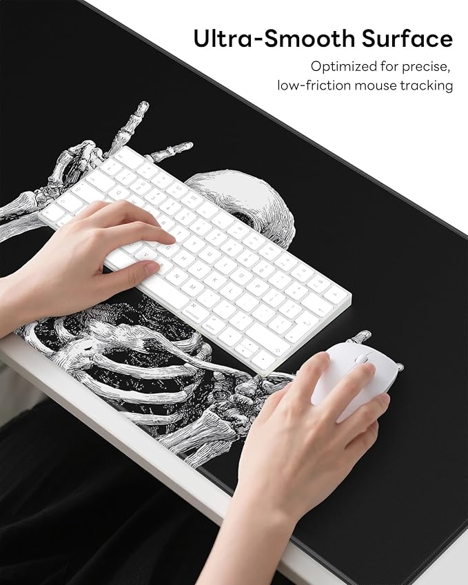 XL Gaming Mouse Pad, 31.5x15.7'' Large Desk Mat with Anti-Slip Rubber Base & Stitched Edges for Gaming, Office, Home - Fun Skull
