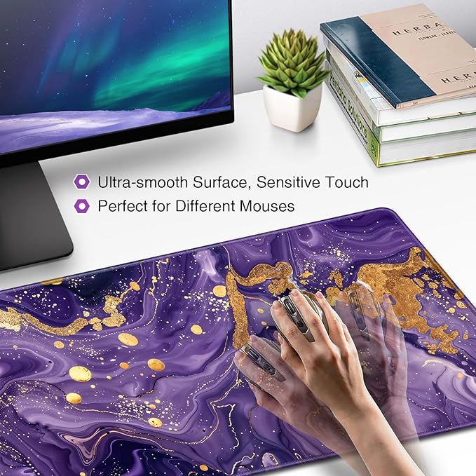 Large Gaming Mouse Pad XXL 35.4×15.7in, Mousepad Purple, Extended Computer Keyboard Mouse Mat Desk Pad for Laptop with Stitched Edges, Waterproof Mousepad for Gamer Home&Office Women