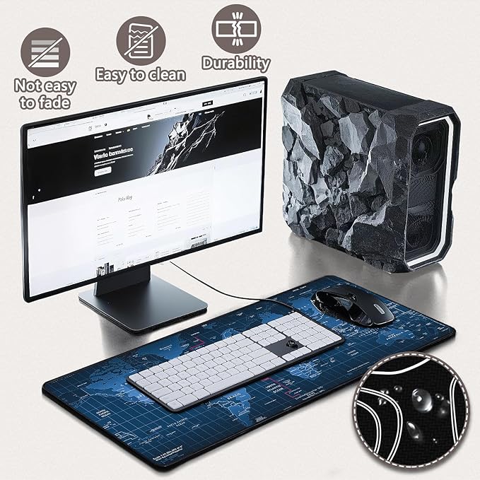Mouse Pad Gaming - Desk Mat for Keyboard and Mouse - Large Mouse Pad for Desk, World Map Mousepad (31.5 x 11.8inch) with Non-Slip Base, Desks Pad Mat for Gaming, Office and Home